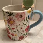 Mud Pie Ceramic Coffee/tea Mug And Spoon Set Floral New 12 Oz. Fixed Price $14.99.