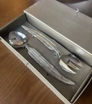 Pottery Barn Tabletop Silver Salad Servers Quill Pattern Metal Rare Vtg. Fixed Price $54.98.