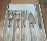 Shannon 24% Lead Crystal By Godinger Catrina 5PC Handled Serving Set New Box. Fixed Price $25.00.