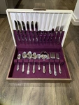 Vintage 1960 Oneida Stainless Flatware Set Original Wooden Chest Floral. Fixed Price $75.00.