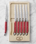 Jean Dubost Laguiole Steak Knives, Set Of 6, In Red, New. Fixed Price $45.00.