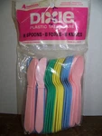 Vntg Dixie Plastic Tableware Spoons Forks Knives 24 Pc Pastels Utensils Usa New. Fixed Price $7.00.