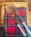 Vintage Green Teal Handled Wooden Salad Fork & Spoon Farmhouse Country. Fixed Price $14.71.