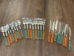 Cambridge Stainless Flatware Set 24 Pc Textured Bubble Handle Orange Teal Blue. Fixed Price $89.97.