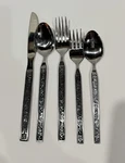 Vintage 70S Nasco Costellano Korea 5PC Place Setting Knife Spoon Fork Floral. Fixed Price $27.99.