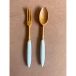 Vintage Teak Wooden Salad Serving Danish Modern Mcm Set White Ceramic Handles. Fixed Price $11.99.