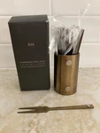 Rh Restoration Hardware Hammered Steel Rivet Cocktail Forks & Holder Set Of 12. Fixed Price $38.00.