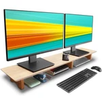 Aothia Large Dual Monitor Stand Riser, Solid Wood Desk Shelf With Eco Cork Le.... Fixed Price $109.68.