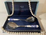 Spode Blue Italian Set Of 2 Salad Serving Utensils With Porcelain Handles BLI110. Fixed Price $36.00.