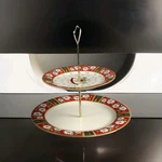 Charlton Hall By Kobe 2 Tiered Cake Server, Classic Traditions, 10" H, White/red. Fixed Price $55.03.