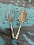 Mid Century Modern Stainless Steel Salad Servers Spoon Fork Set Made India. Fixed Price $12.00.