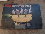 Vintage Set Of 6 Ceramic Handled, Cocktail Forks Box, By Cooks Tools. Fixed Price $12.00.