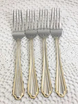 Hampton Silversmiths HSV209 Stainless 4 Salad Forks Beaded Gold Accent Outline. Fixed Price $18.69.