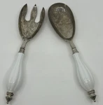Godinger Art Co Silver Plated 2 Pc Hostess Serving Spoon Fork Porcelain Handle. Fixed Price $9.99.