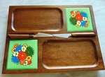Cheese Board Walnut Serving Tray 70'S Flowers With Knives Imperial-cutlers. Fixed Price $19.99.