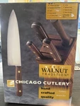 Vintage Chicago Cutlery "the Walnut Tradition" 10-PIECE Knife Block Set. Fixed Price $40.00.