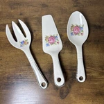 Vintage Harker Pottery Petit Point Floral Ceramic Utensil Set Spoon Fork. Fixed Price $26.00.