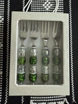 Wild Eye Designs Mini Forks Set Of 4 Ornate Green Beaded Handles Gift Boxed Nib. Fixed Price $19.50.