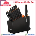 Knife Set Astercook 15PCS Dishwasher Safe Kitchen Built-in Sharpener. Fixed Price $56.24.
