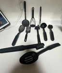 Pampered Chef 10 Pc. Black Nylon Kitchen Utensil Set Tongs Whisk Masher Skimmer. Fixed Price $37.99.