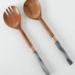 California Designs Marble And Acacia Wood 2 Piece Salad Server Set. Fixed Price $40.00.