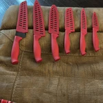 Set Of Six Cooking Light Knives With Kleva Knife Sharpener. Red.. Fixed Price $14.58.