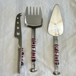 Mud Pie Stainless Steel Serving Set Red White Beaded Handles Knife Fork Server. Fixed Price $20.00.
