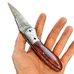 Handcraft Damascus Folding Blade Pocket Knife With Leather Sheath Outdoor Edc. Fixed Price $33.99.
