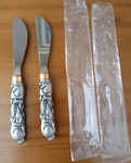 Arthur Court Sleeping Bunny Rabbit Spreaders (2) Cheese Dip Knives 5 3/8" Long. Fixed Price $16.00.