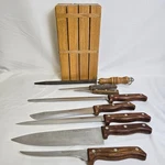 Mighty Oak By Imperial Usa 7 Piece Knife Set & Sharpener With Wooden Block Vtg. Fixed Price $42.00.