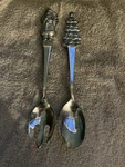 Vintage Christmas Serving Spoon & Fork Set Santa Tree Holiday Flatware. Fixed Price $7.15.