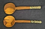 African Hand-carved Olive Wood Salad Servers W/batik-bone Handles Spoon/fork. Fixed Price $38.95.