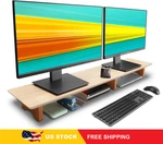 Aothia Large Dual Monitor Stand Riser, Solid Wood Desk Shelf With Eco Cork Legs. Fixed Price $73.11.