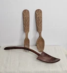 Vintage Hand Carved Wooden Spoon Fork Set. Fixed Price $15.00.