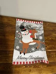 Snowman And Reindeer Gray Christmas Garden Flag Seasonal Holiday. Fixed Price $12.00.