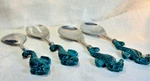 4 Turquoise Silver Seahorse Salad Fork/spoon Set Party Beach Ocean Large 12 X 3. Fixed Price $10.00.