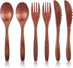6 Pcs Wooden Utensils Eating, Spoon Fork Cutlery Set Kitchen Din. Fixed Price $12.79.
