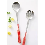 Anthropologie Laine Salad Server Set Etched Floral Pink Bone Handle Discontinued. Fixed Price $30.00.