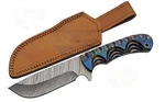 9" Blue River Hunting Knife With Sheath Damascus Steel Blade Pakkawood Handle. Fixed Price $60.99.