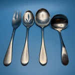 4 Pc Oneida Omni Cube Satin Stainless Flatware Serving Casserol Spoon Fork Ladle. Fixed Price $39.00.