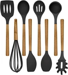 Country Kitchen Non Stick Silicone Utensil Set With Rounded Wood Handles For Coo. Fixed Price $38.97.