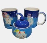 Vintage Le Goumet Chef 2002 Christmas Snowman Set Of Sugar Bowl & Mugs. Fixed Price $39.92.