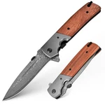 Damascus Pocket Knife For Men, 11" With Wood Handle, Safety Pin,.... Fixed Price $71.51.