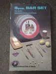 5 Pcs. Bar Set High Quality Gold Plated Rosewood Handles Original Box Vtg. Fixed Price $19.99.