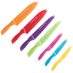 Professional Stainless Steel Knife Set With Colorful Safety Sheaths 7 Knives. Fixed Price $26.99.