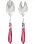 New Vietri Aladdin Antique Salad Server Set Red Acrylic Stainless Steel Italy Bo. Fixed Price $57.00.