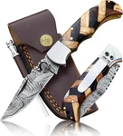 Damascus Pocket Knife For Men Handmade - 6.5 Inches Folding With. Fixed Price $41.99.