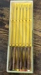 Vtge Retro Mid Century Modern Fondue Forks Set Of Six Japan Wood Handles Danica. Fixed Price $21.95.