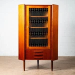 Mid Century Danish Modern Corner Cabinet Teak Wood Bar Denmark Drawers Glass Mcm. Fixed Price $1498.98.