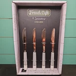 New French Cafe 4-PIECE Knife Cheese Spreader Appetizer Ceramic White Silver. Fixed Price $12.00.
